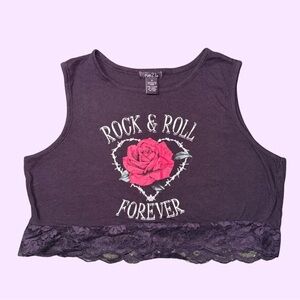 Rue21 Black Cropped Tank with Pink Rose Graphic
